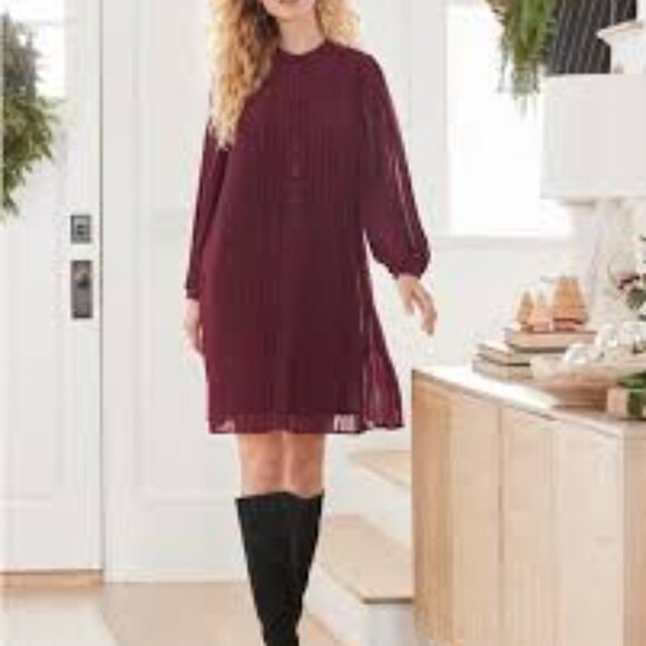 Garnet Hill Mara Trapeze Dress Burgundy Red Buttons Sheer Balloon (no slip) M - Picture 1 of 8